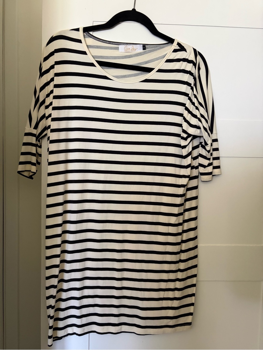 Ava Sky Striped Black and Cream Dress Ayako